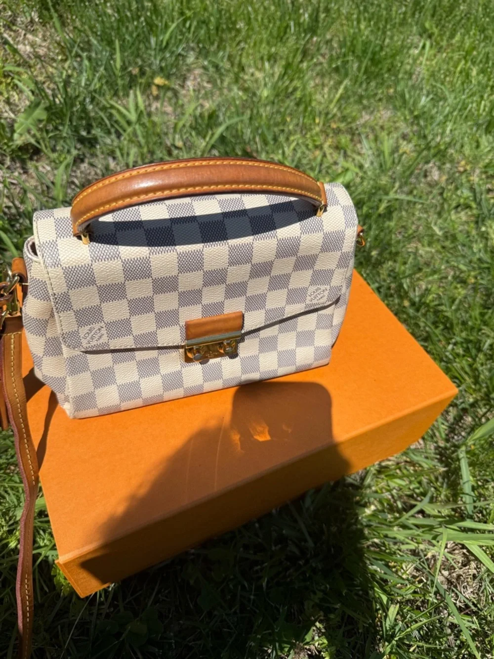 Louis Vuitton Damier Azur Canvas Satchel in Cream and Tan